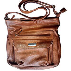 Multi Sac Brown Vegan Leather Shoulder Crossbody Handbag Zipper Compartments